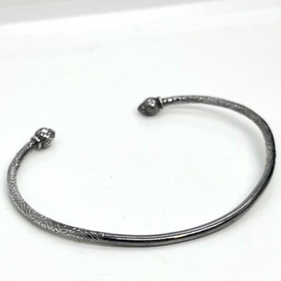 STERLING SILVER CUFF Bracelet Engraved Floral Open Bangle Artisan Torque AJ 925 - Picture 6 of 15